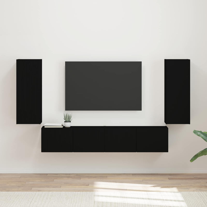 Set Dulap pentru Televizor Montat pe Perete 4 buc. Negru