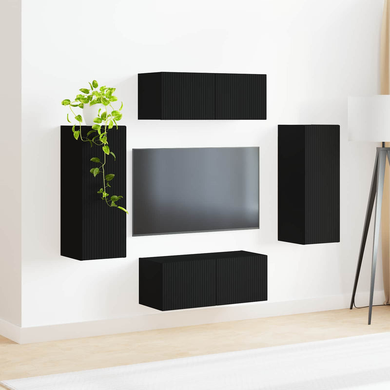 Set Dulap pentru Televizor Montat pe Perete 4 buc. Negru