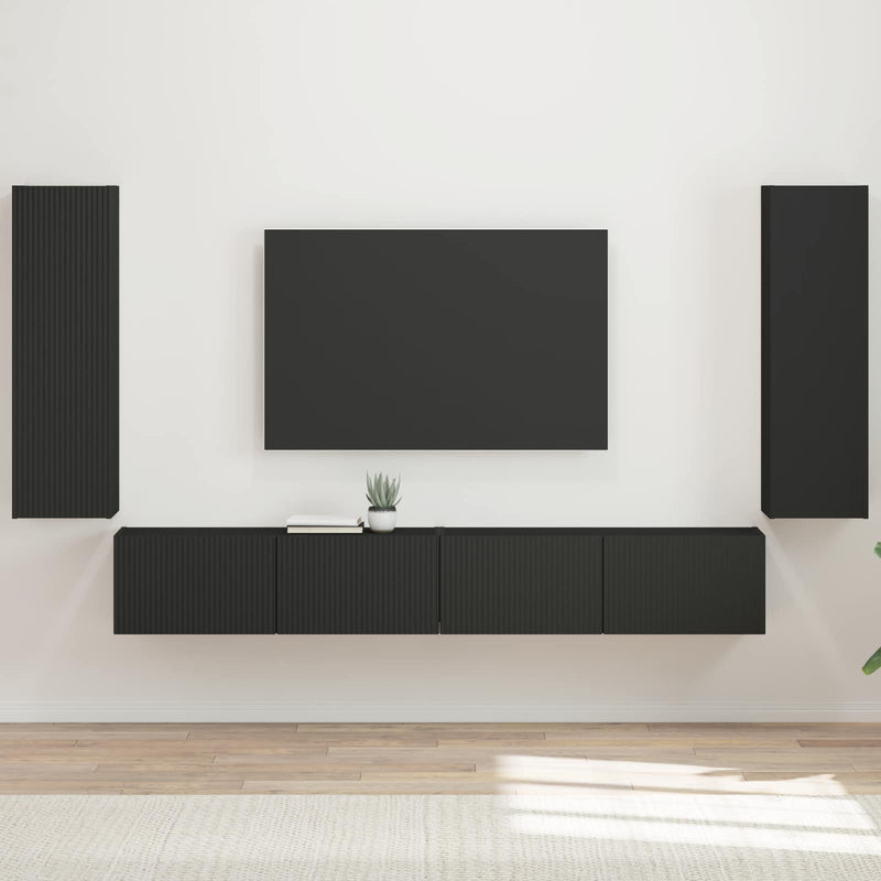 Set Dulap pentru Televizor Montat pe Perete 4 buc. Negru