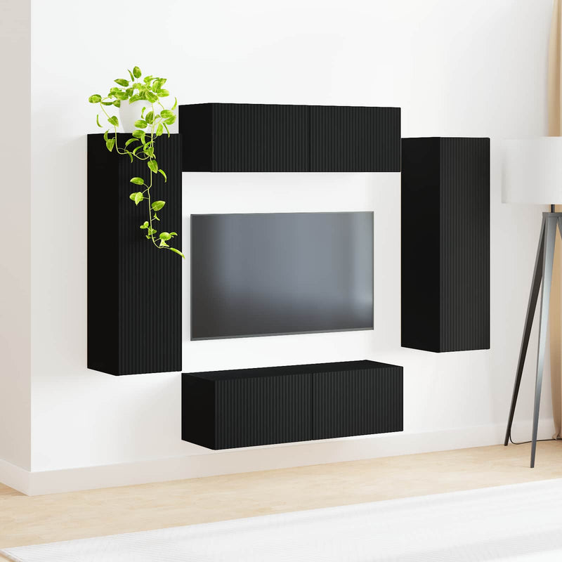 Set Dulap pentru Televizor Montat pe Perete 4 buc. Negru