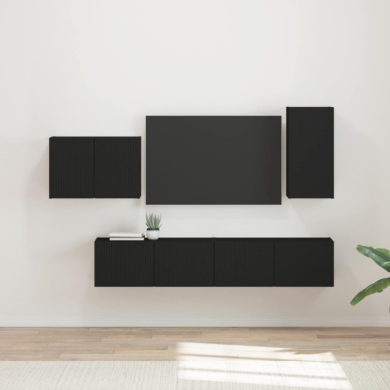 Set Dulap pentru Televizor Montat pe Perete 4 buc. Negru
