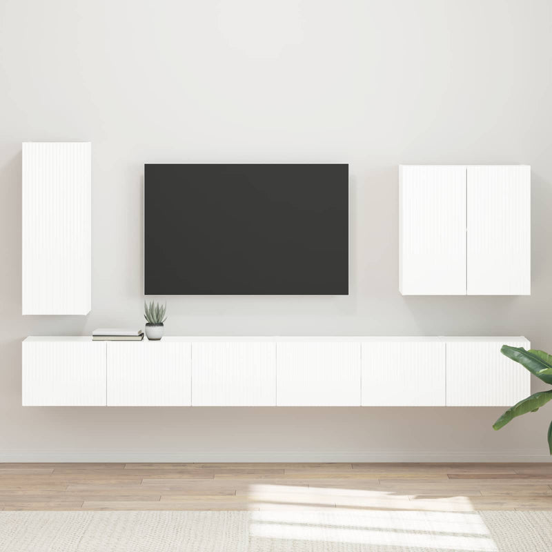 Set Dulap pentru Televizor Montat pe Perete 6 buc. Alb lucios