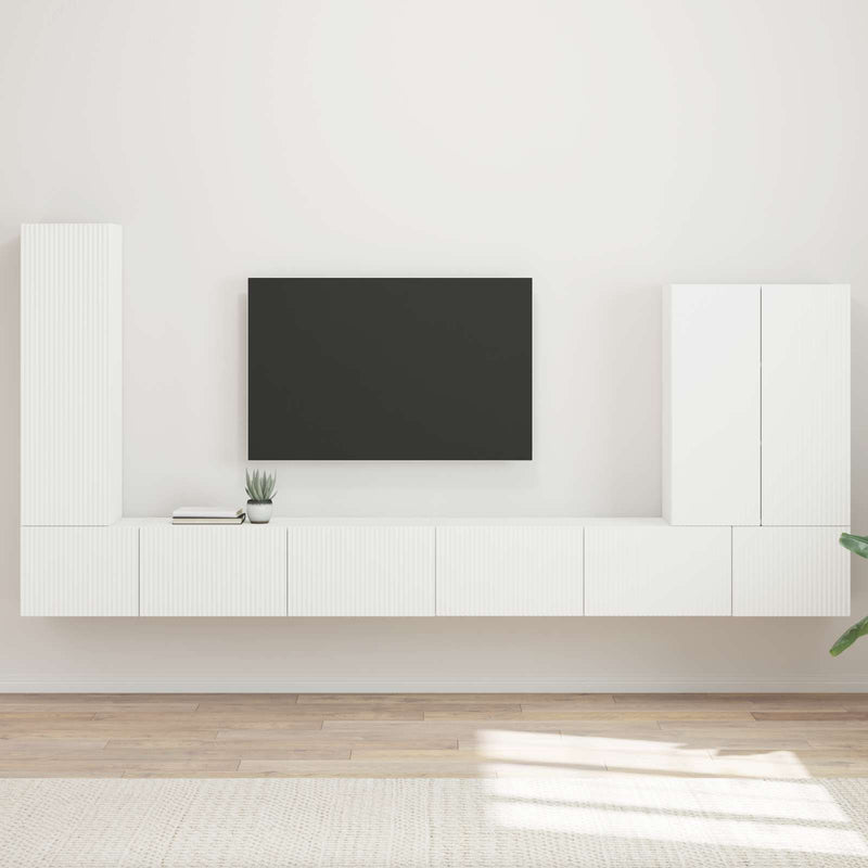 Set Dulap pentru Televizor Montat pe Perete 6 buc. Alb