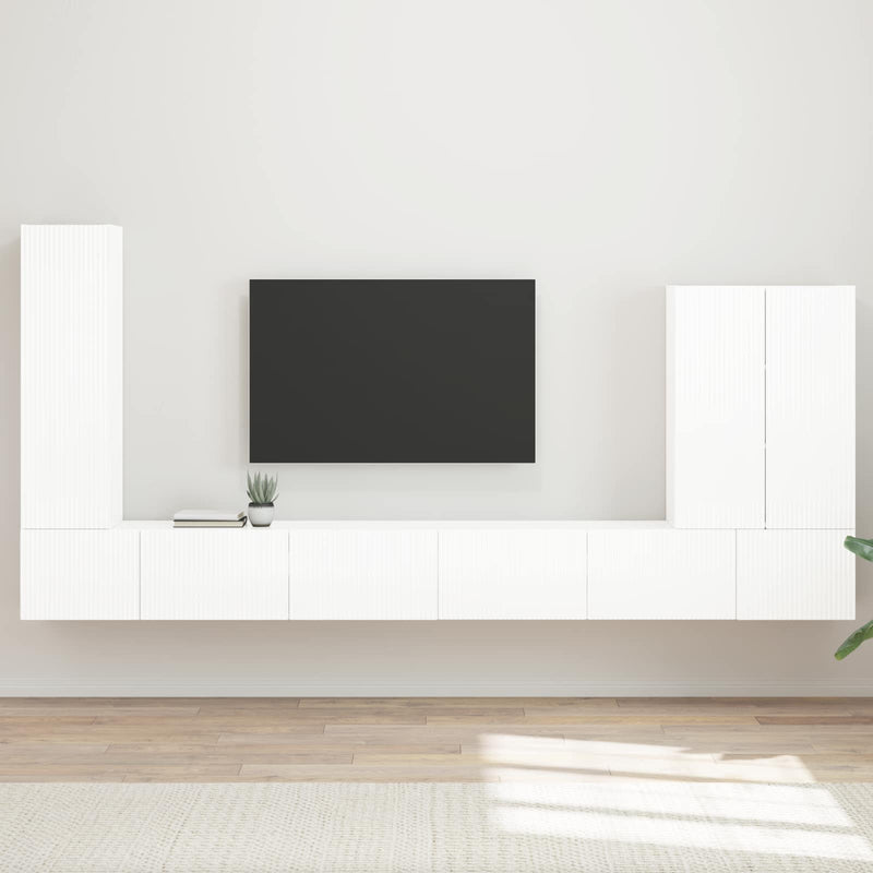 Set Dulap pentru Televizor Montat pe Perete 6 buc. Alb lucios