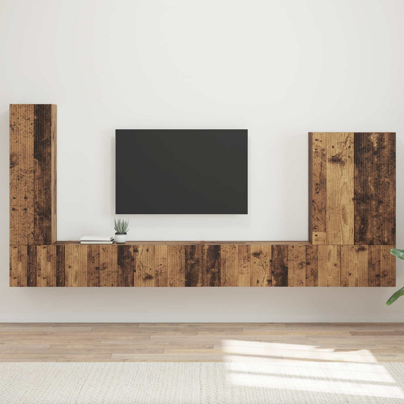 Set Dulap pentru Televizor Montat pe Perete 6 buc. Lemn Vechi