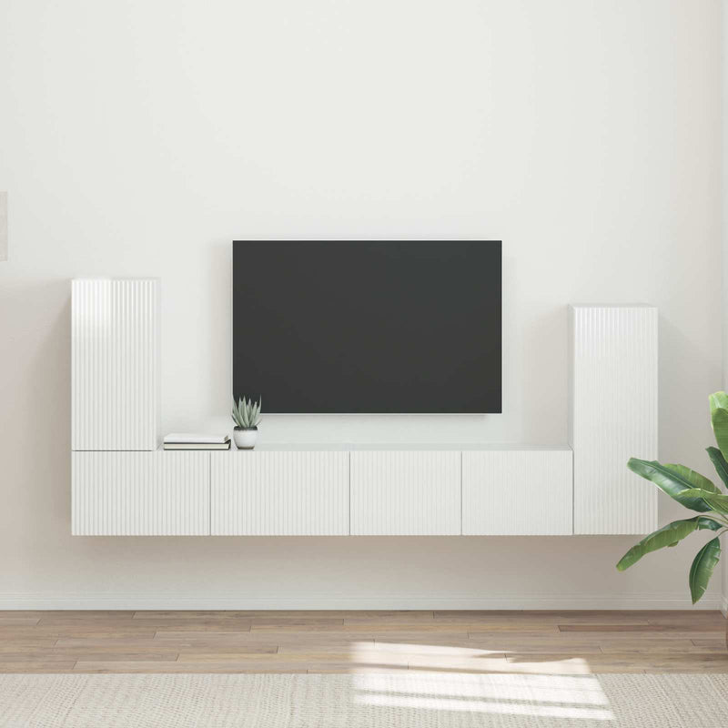 Set comodă TV 4 buc. Alb lucios Lemn prelucrat