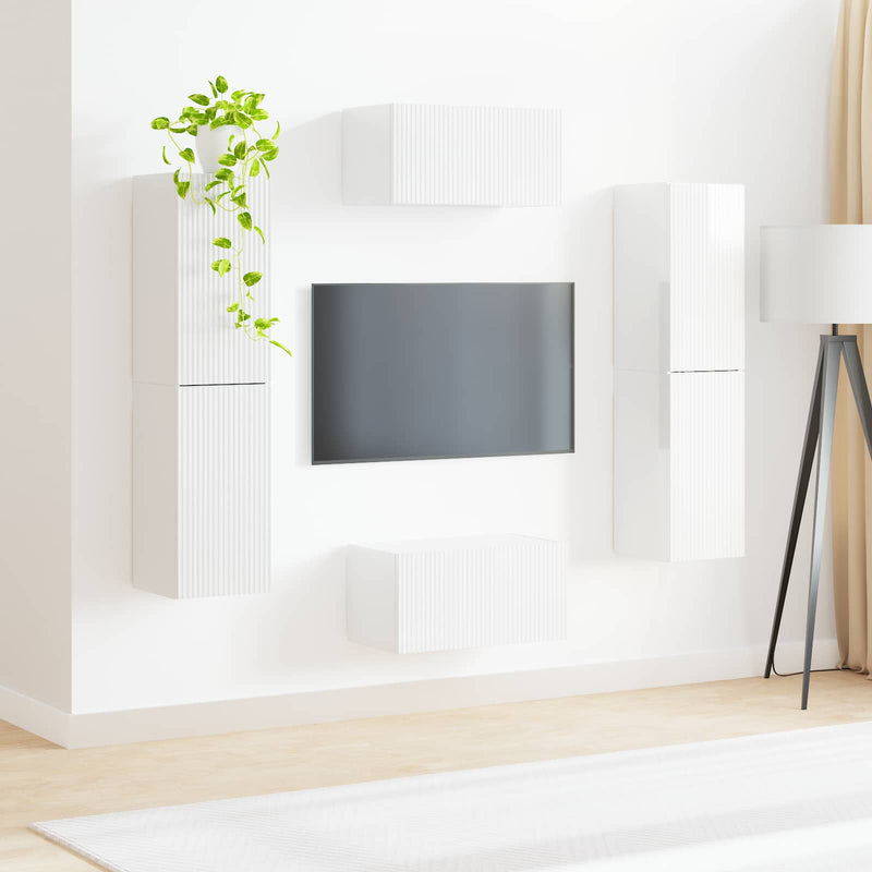 Set comodă TV 6 buc. Alb lucios Lemn prelucrat