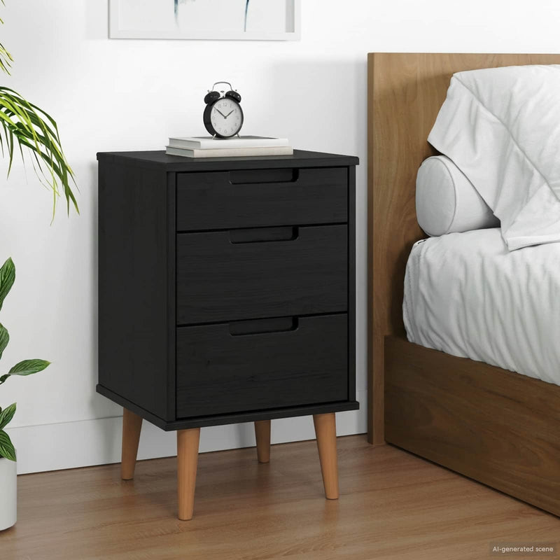 Dulap de noapte MOLDE Negru 40 x 35 x 65 cm Lemn masiv de pin
