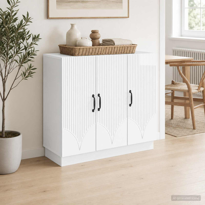 Bufet Alb foarte lucios 89 x 34,5 x 77 cm Lemn prelucrat