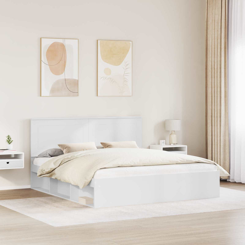 Cadru de pat cu headboard Alb 200 x 200 cm Lemn de pin masiv