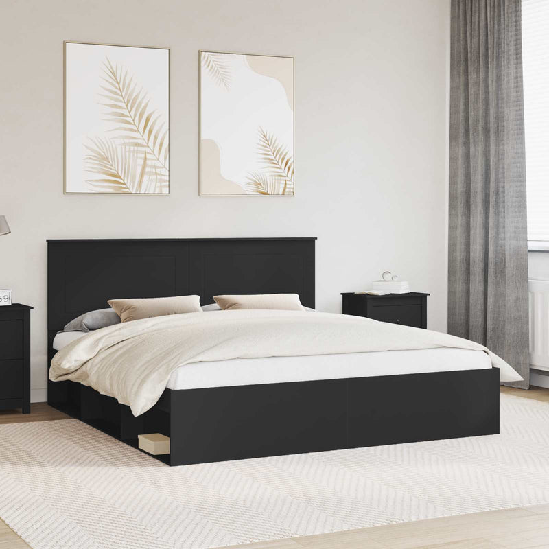 Cadru de pat cu headboard Negru 200 x 200 cm Lemn de pin masiv