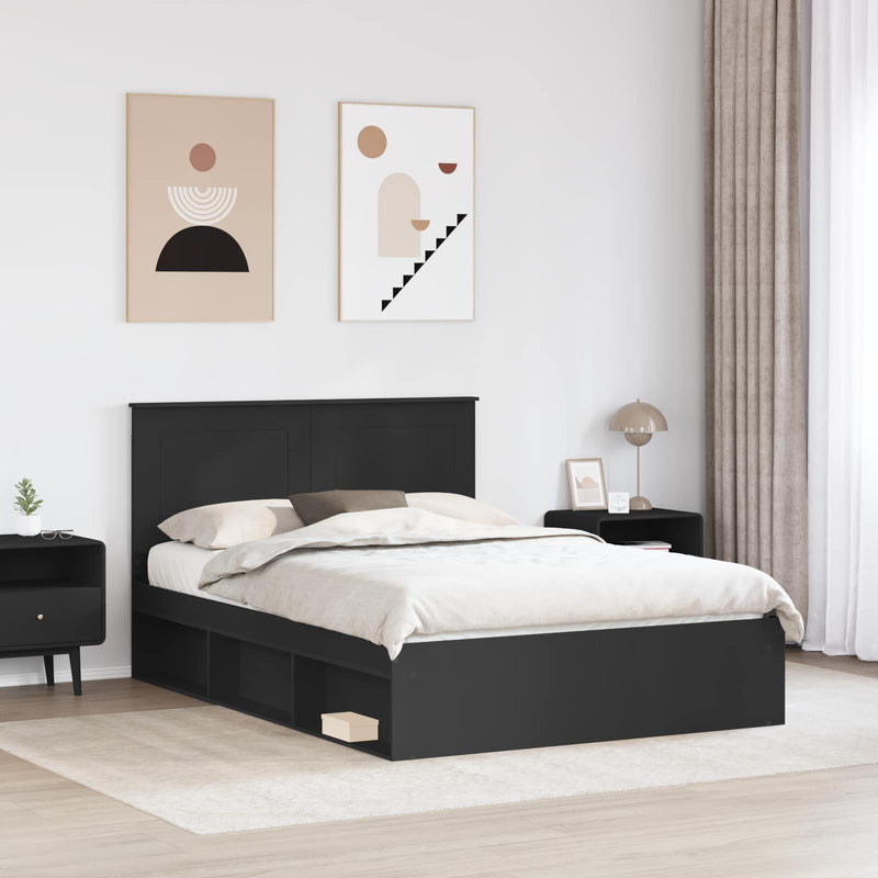 Cadru de pat cu headboard Negru 160 x 200 cm Lemn de pin masiv
