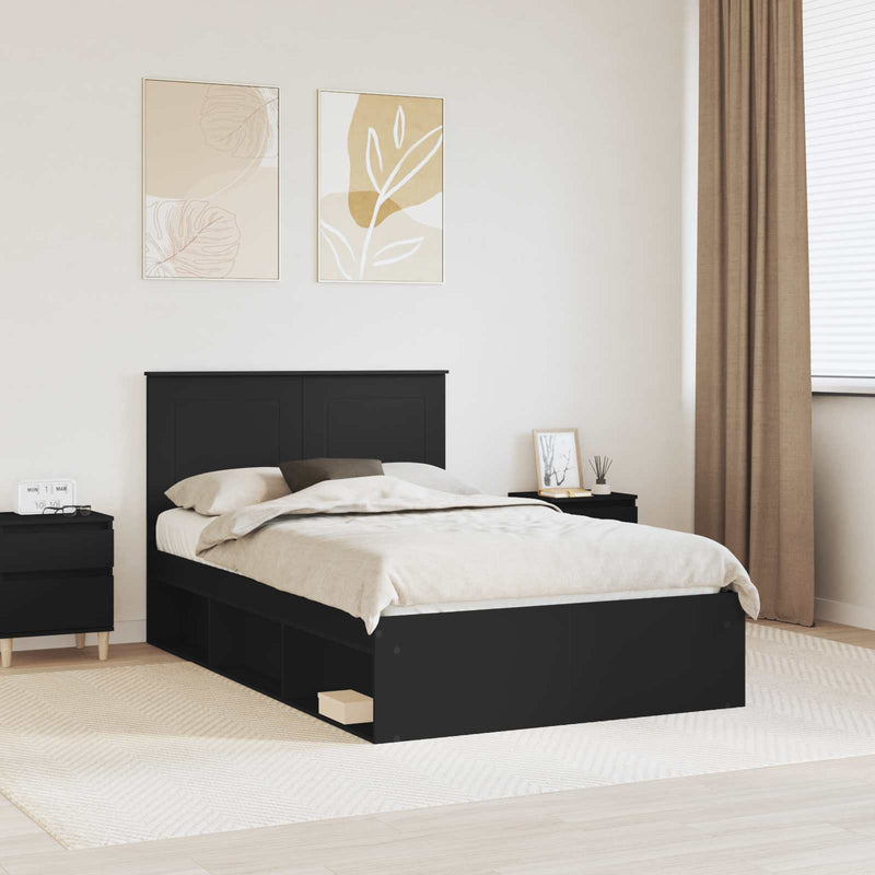 Cadru de pat cu sertar Negru 135 x 190 cm Lemn de pin masiv