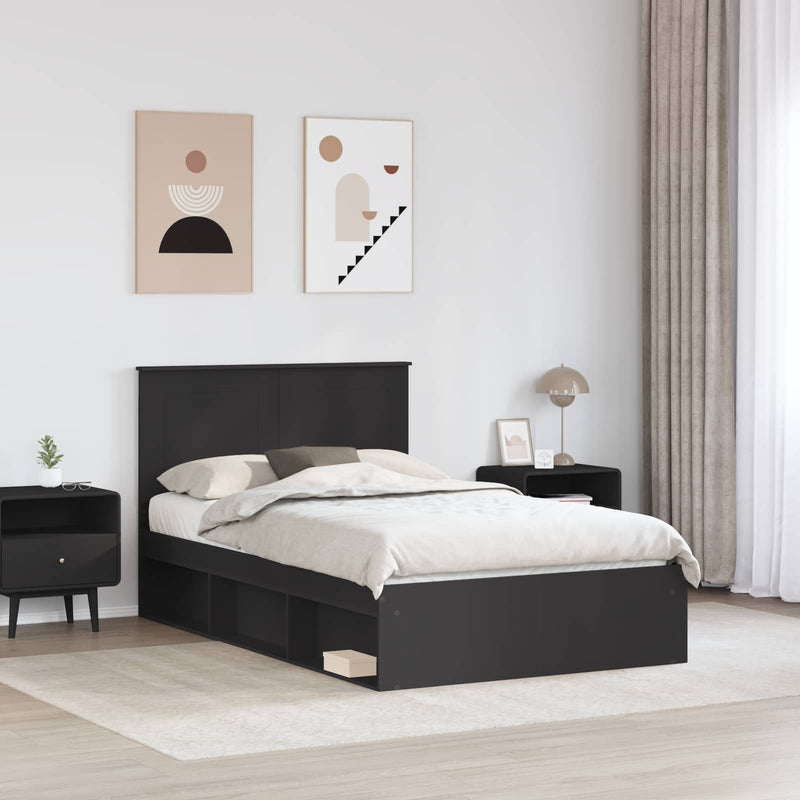Cadru de pat cu sertar Negru 135 x 190 cm Lemn de pin masiv