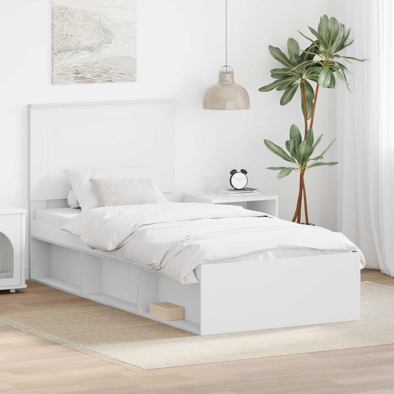 Cadru de pat cu headboard Alb 100 x 200 cm Lemn de pin masiv