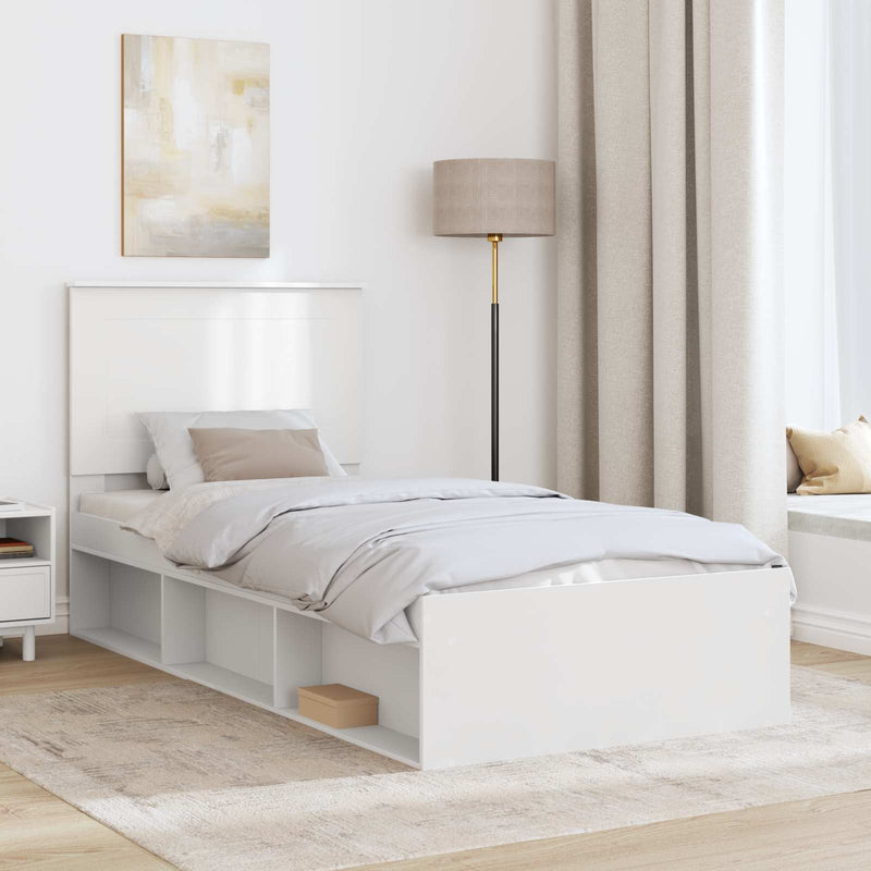 Cadru de pat cu headboard Alb 75 x 190 cm Lemn de pin masiv