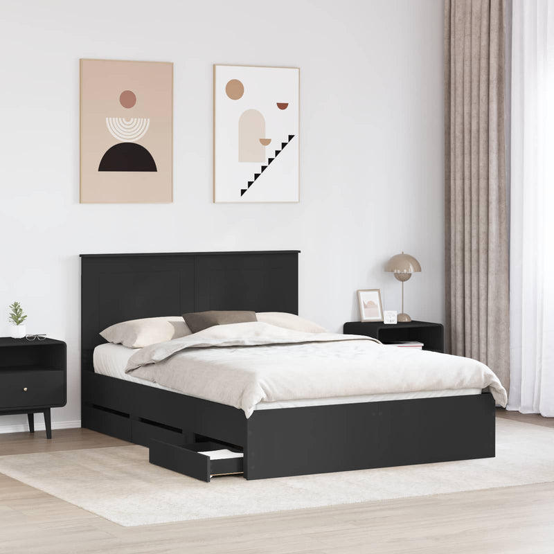 Cadru de pat cu sertar Negru 140 x 200 cm Lemn Ingineresc