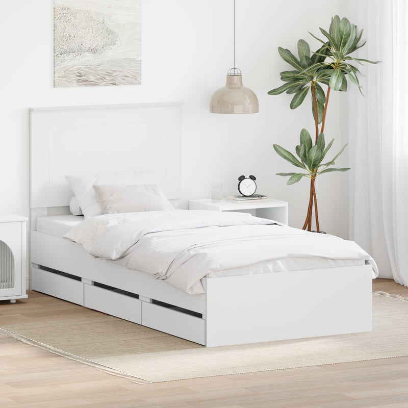Cadru de pat cu sertar Alb 100 x 200 cm Lemn Ingineresc