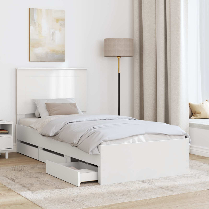 Cadru de pat cu sertar Alb 100 x 200 cm Lemn Ingineresc