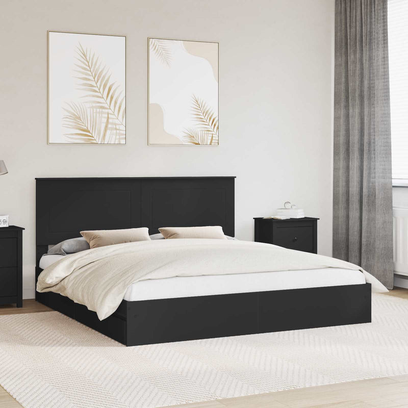 Pat cu storage cu sertar Negru 200 x 200 cm Lemn prelucrat