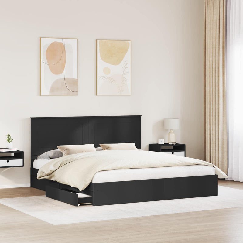 Pat cu storage cu sertar Negru 200 x 200 cm Lemn prelucrat