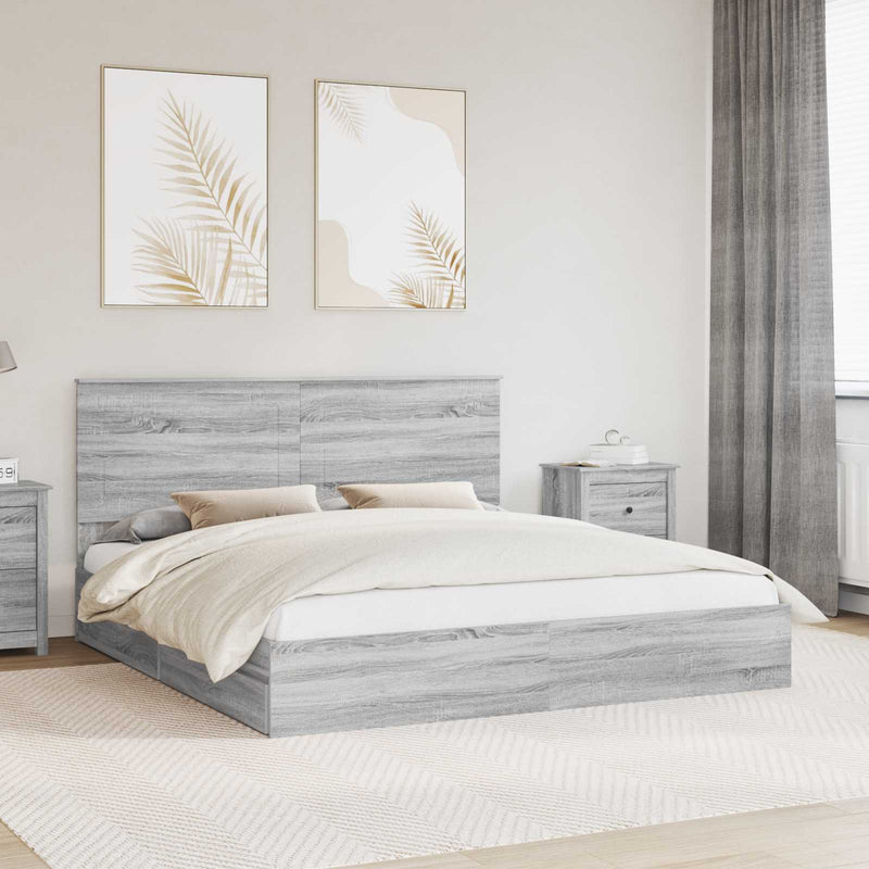 Pat cu storage cu sertar Gri Sonoma 200 x 200 cm Lemn prelucrat