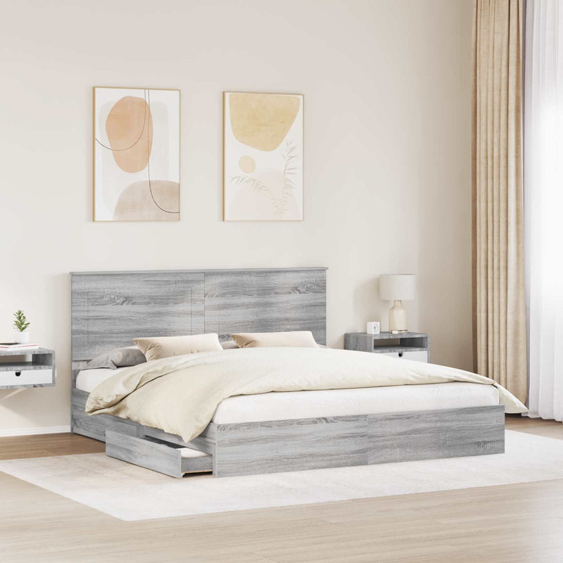 Pat cu storage cu sertar Gri Sonoma 200 x 200 cm Lemn prelucrat