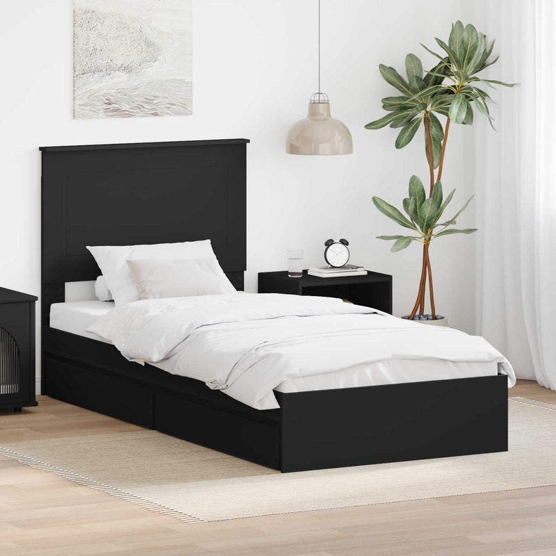 Pat cu storage cu sertar Negru 100 x 200 cm Lemn prelucrat