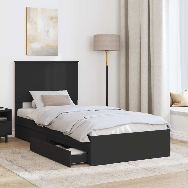 Pat cu storage cu sertar Negru 100 x 200 cm Lemn prelucrat
