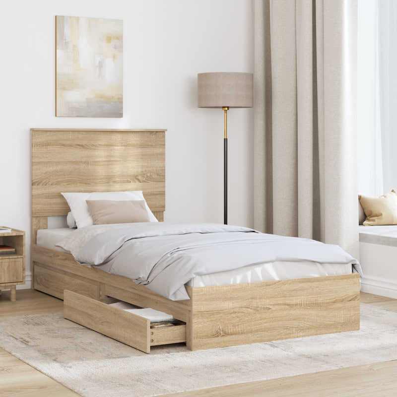 Pat cu storage Stejar Sonoma 100 x 200 cm Lemn prelucrat