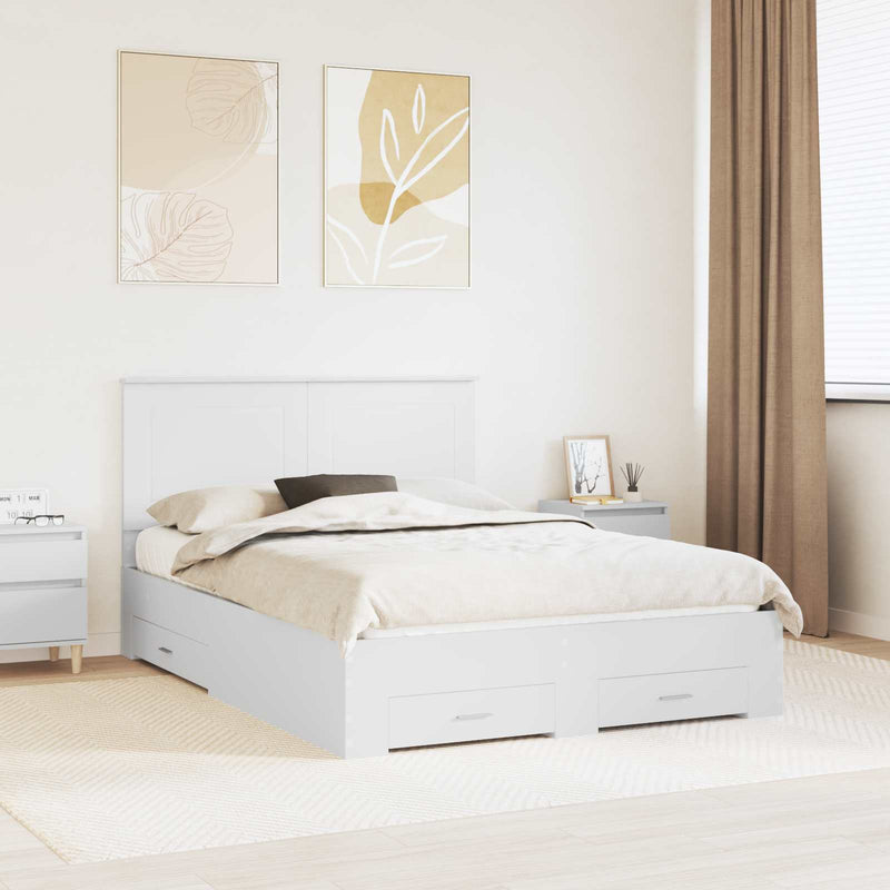 Cadru de pat cu sertar Alb 140 x 190 cm Lemn prelucrat