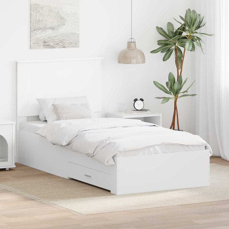 Cadru de pat cu sertar Alb 90 x 190 cm Lemn prelucrat