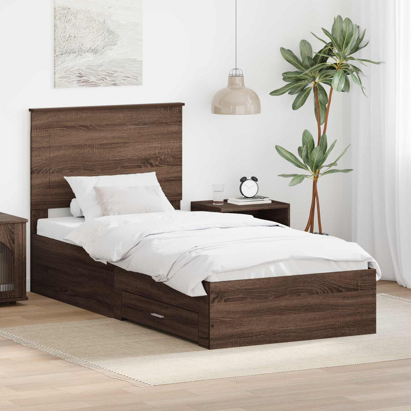 Cadru de pat cu sertar Stejar marron și argintiu 75 x 190 cm