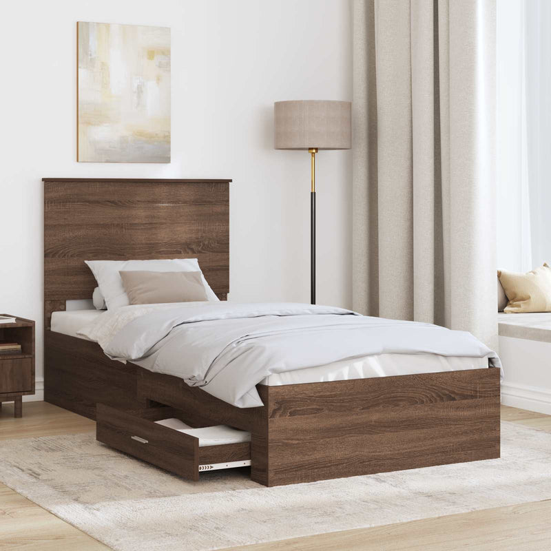 Cadru de pat cu sertar Stejar marron și argintiu 75 x 190 cm