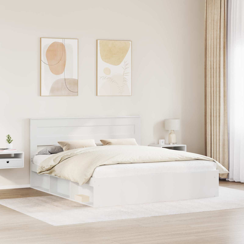 Cadru de pat cu headboard Alb 200 x 200 cm Lemn de pin masiv