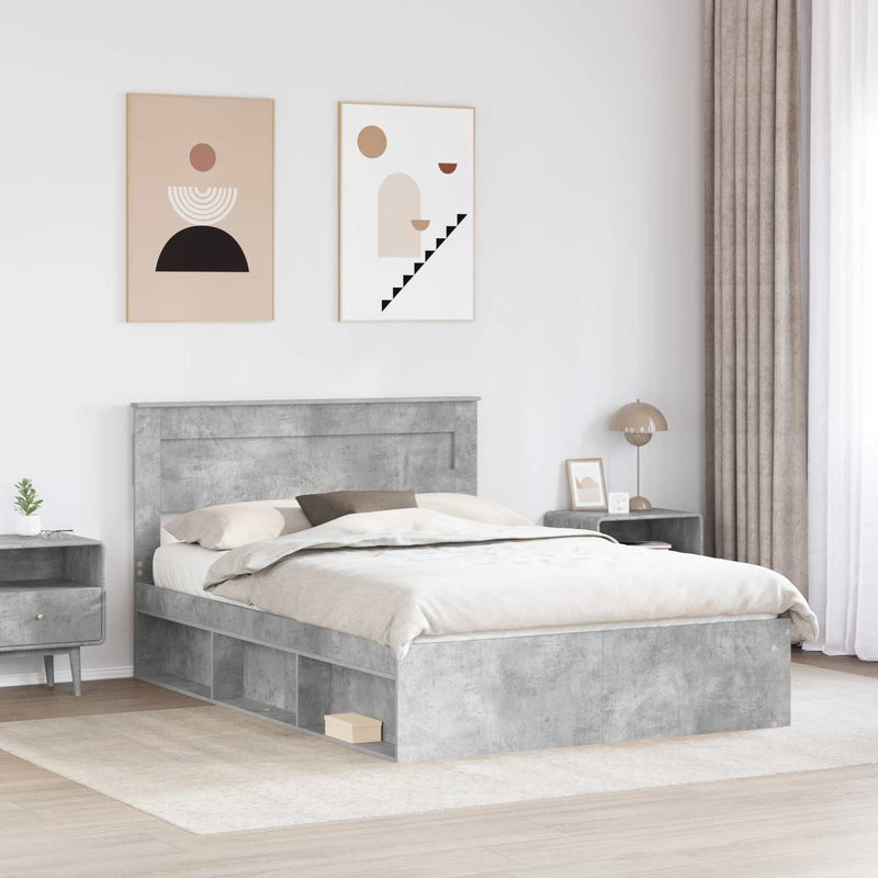 Cadru de pat Simplu Gri Concret 150 x 200 cm Lemn de pin masiv