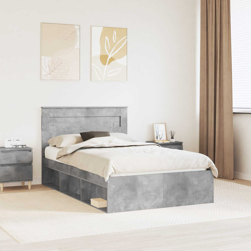 Cadru de pat cu headboard Beton 120 x 190 cm Lemn de pin masiv