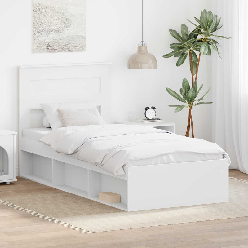 Cadru de pat cu headboard Alb 100 x 200 cm Lemn de pin masiv