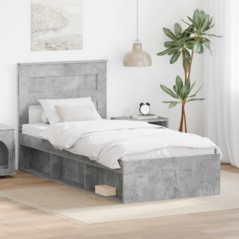 Cadru de pat Simplu Gri Concret 100 x 200 cm Lemn de pin masiv