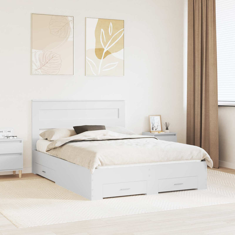 Cadru de pat cu sertar Alb 160 x 200 cm Lemn prelucrat