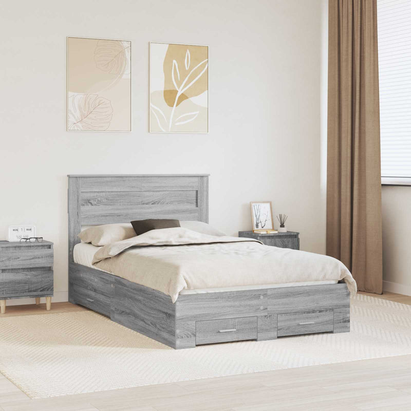 Cadru de pat cu sertar Gri Sonoma 120 x 200 cm Lemn prelucrat