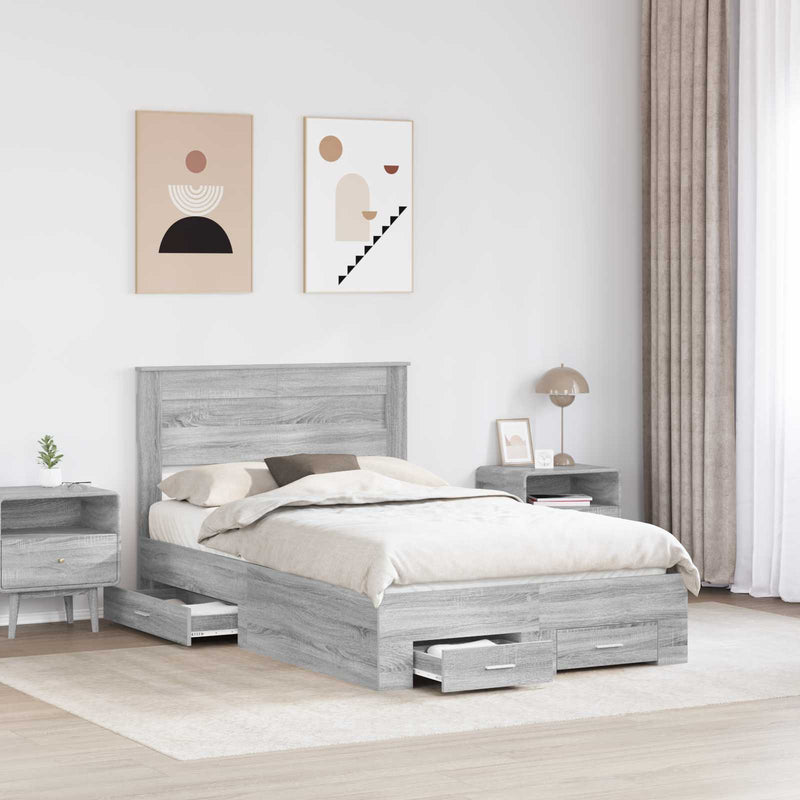 Cadru de pat cu sertar Gri Sonoma 120 x 200 cm Lemn prelucrat
