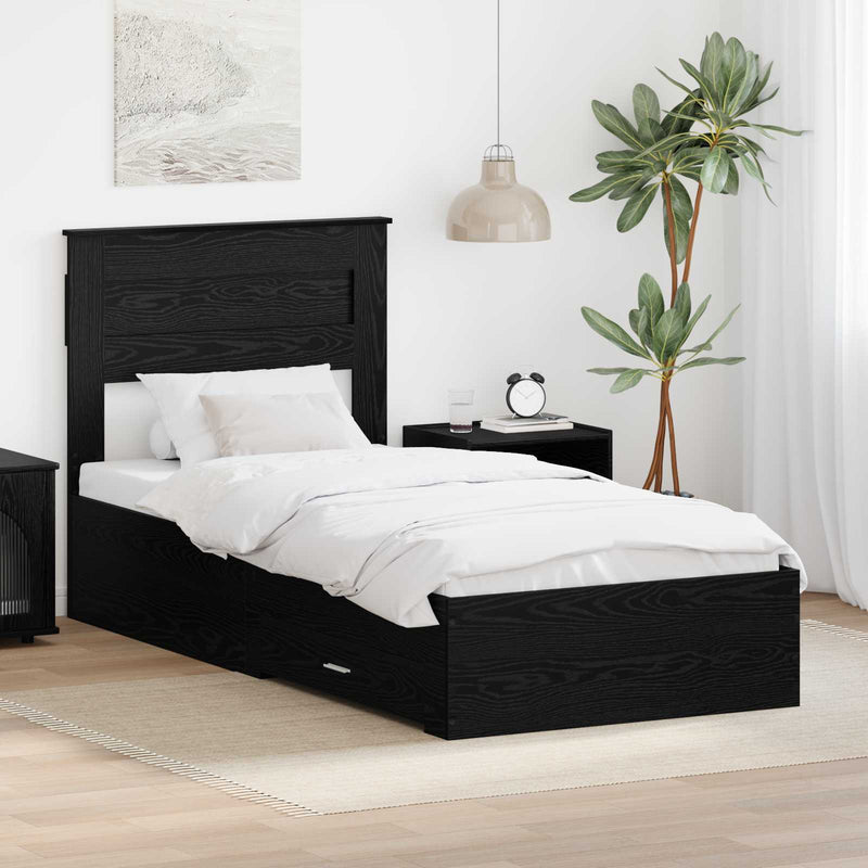 Cadru de pat cu sertar Stejar Negru 100 x 200 cm Lemn prelucrat