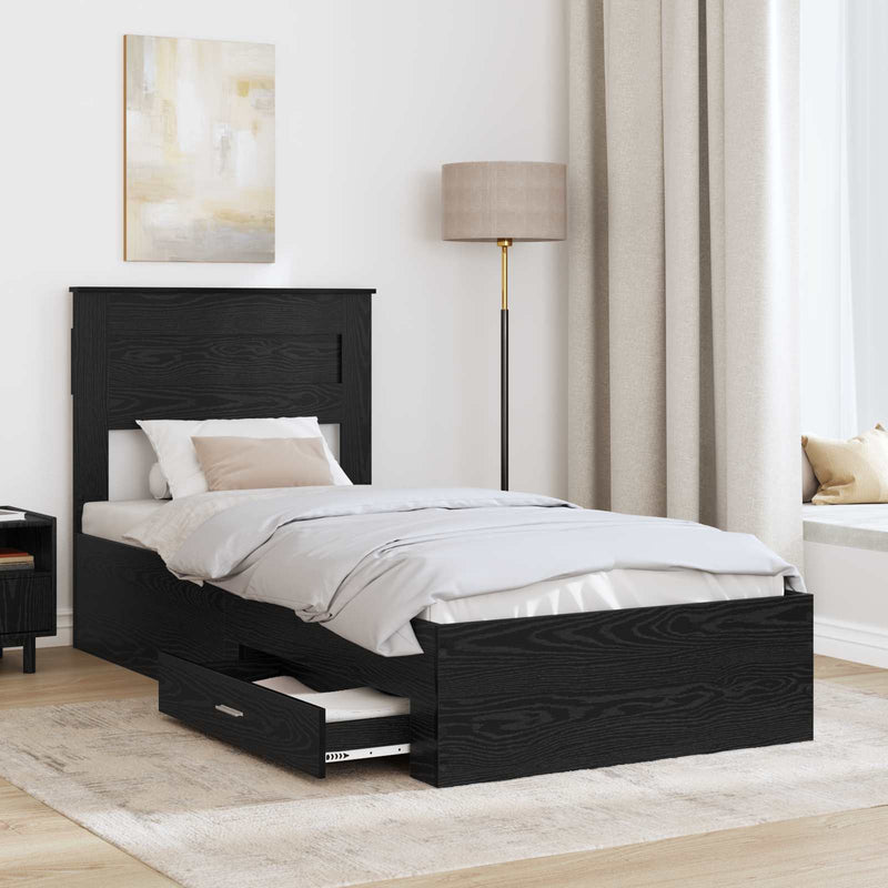 Cadru de pat cu sertar Stejar Negru 100 x 200 cm Lemn prelucrat