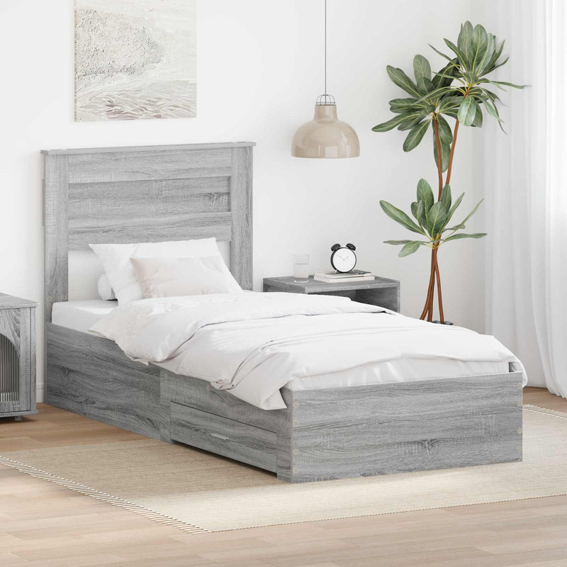 Cadru de pat cu sertar Gri Sonoma 100 x 200 cm Lemn prelucrat