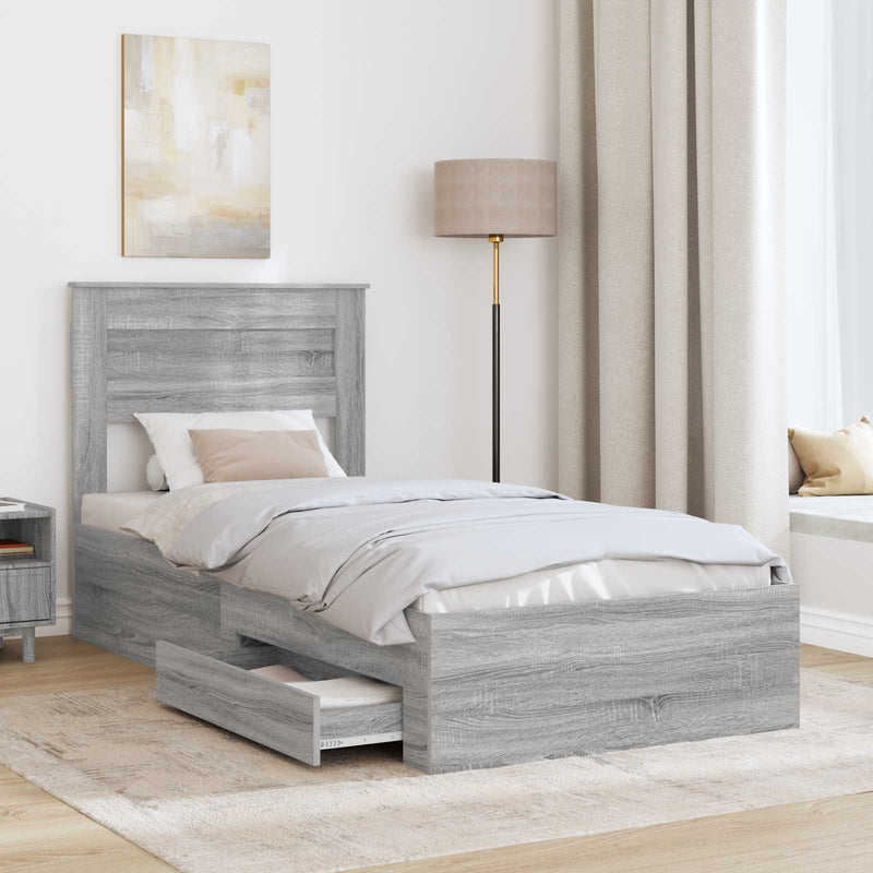 Cadru de pat cu sertar Gri Sonoma 100 x 200 cm Lemn prelucrat