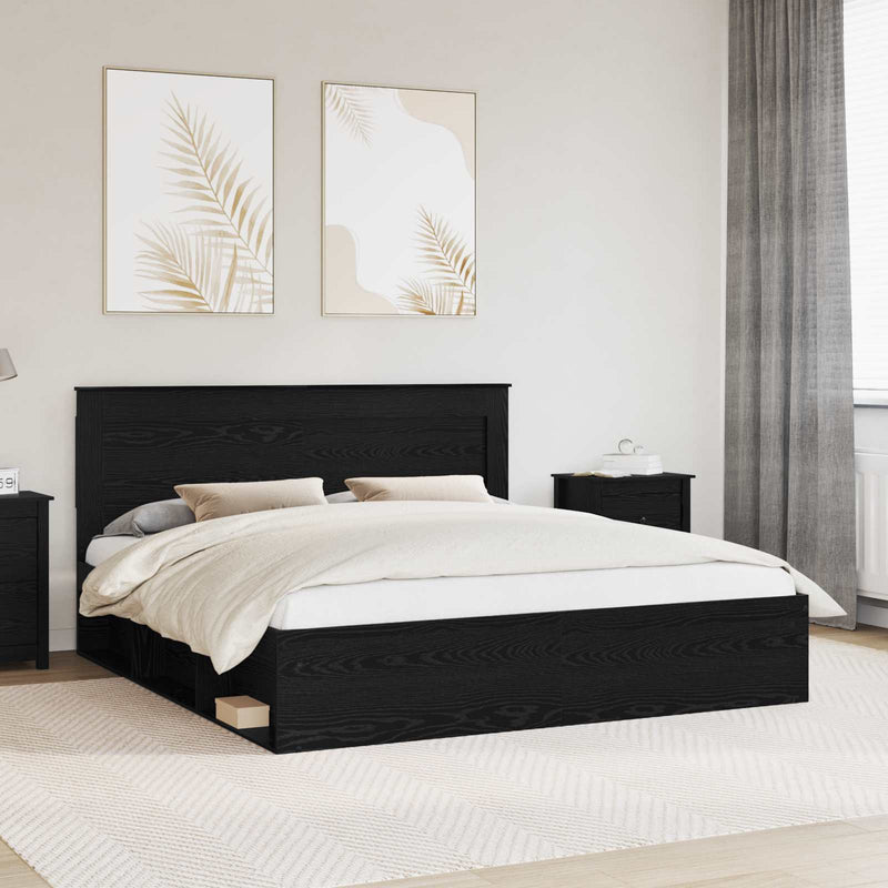 Cadru de pat cu headboard Negru 200 x 200 cm Lemn de pin masiv