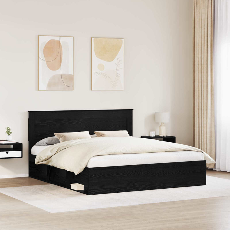 Cadru de pat cu headboard Negru 200 x 200 cm Lemn de pin masiv