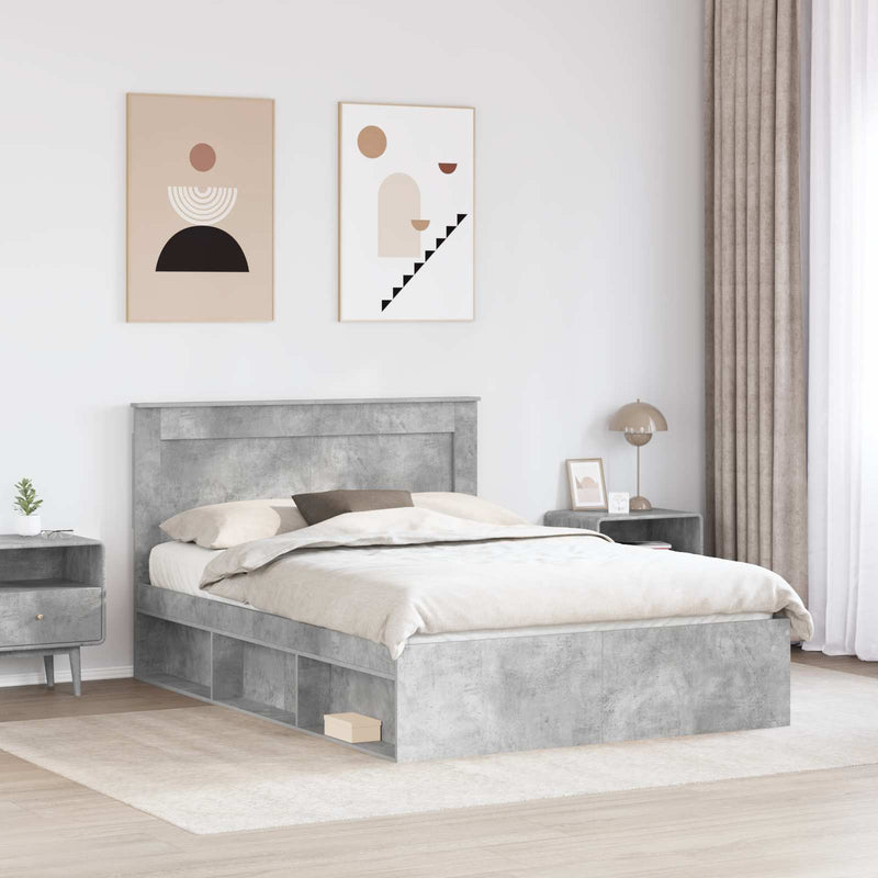 Cadru de pat Simplu Gri Concret 150 x 200 cm Lemn de pin masiv