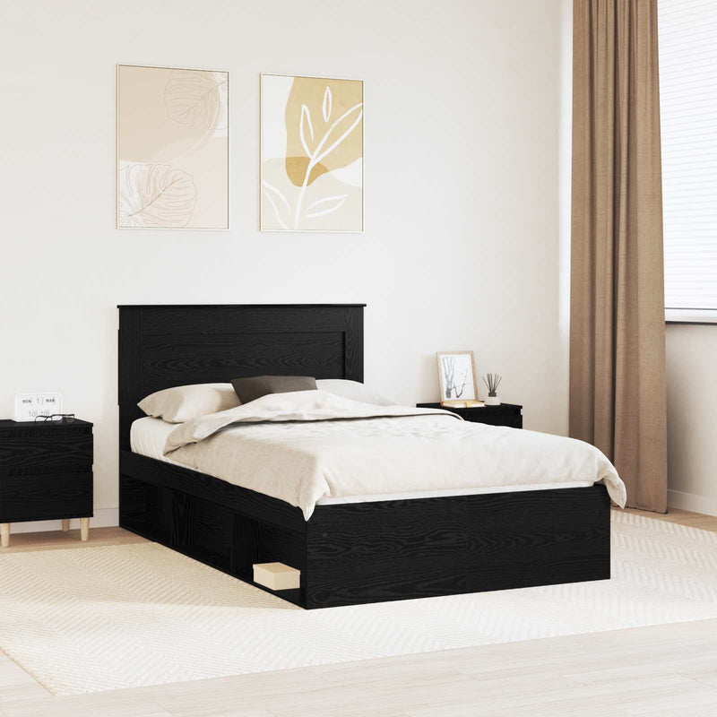 Cadru de pat cu sertar Negru 120 x 190 cm Lemn de pin masiv